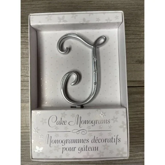 Wedding Small T Silver Finish Monogram Initial Rhinestones Cake Topper