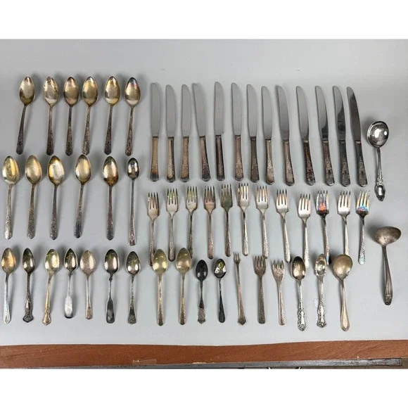 Vtg Silverplate Flatware Lot Rogers Bros Wm Rogers Holmes & Edwards EPNS 48 Pcs