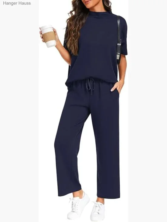 Women's Lounge Set 2 Piece Pullover Top Wide Leg Pants Matching Sets