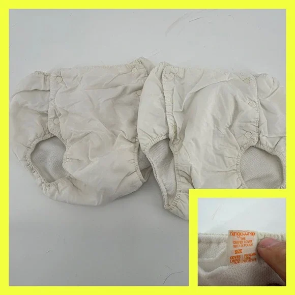 Vintage Kangawrap Diaper Covers Lot of 2‎ White Retro Pouch Style Snaps Medium