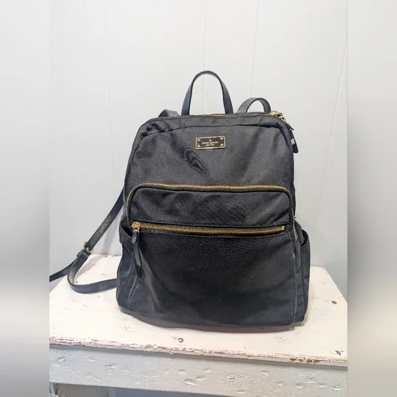 Kate Spade Black Nylon Backpack Gold Hardware Medium Laptop Travel Work‎ Bag