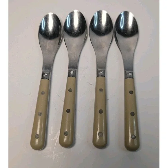 MCM Rowoco Retro Inox Theirs, France 4-Rivet‎ Handles Stainless Teaspoons Set 8