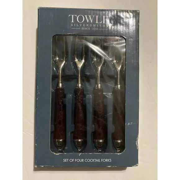TOWLE Living Stainless Steel Crocodile Print Cocktail Forks Set of 4
