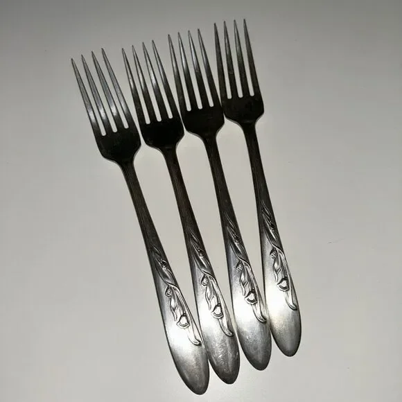 Vtg Carlton Fork Set Silver Plate 4 FLAWED Heavy scratched ,tarnished Unpolished