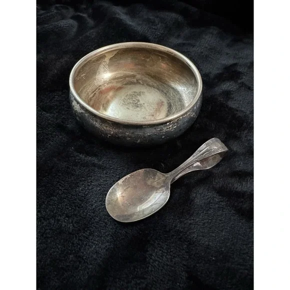 Vintage King Edward Silver Plated Copper Baby Bowl & Community‎ Baby Spoon Set