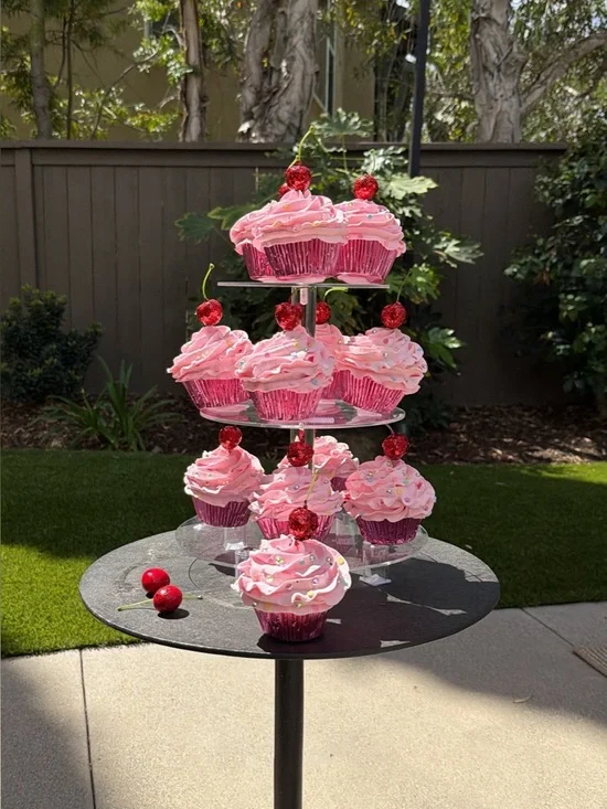 Pink Cupcake Stand with Pink Cupcakes artificial- Home Party Supplies