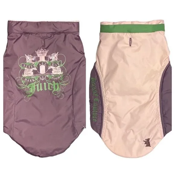 JUICY COUTURE Vintage Down Filled Dog Vest Reversible with Hood