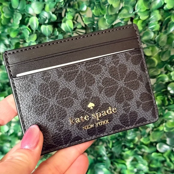 Kate Spade New York Black Spade Floral Card Holder NWT