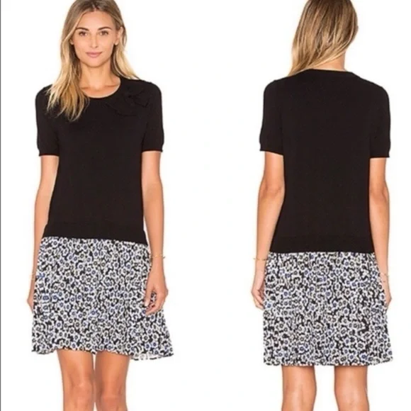 Kate Spade Black Navy Floral Pleated Hollyhock Skirt Dress Size S
