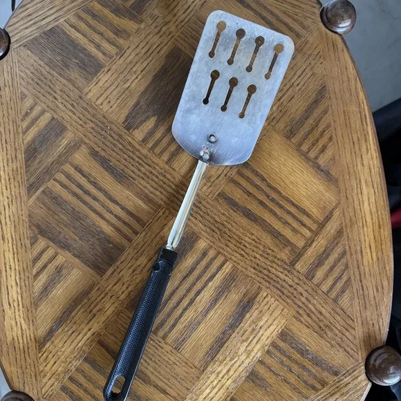 Vintage Ekco Metal Slotted Spatula Flipper‎ Turner Black Plastic Nylon Handle