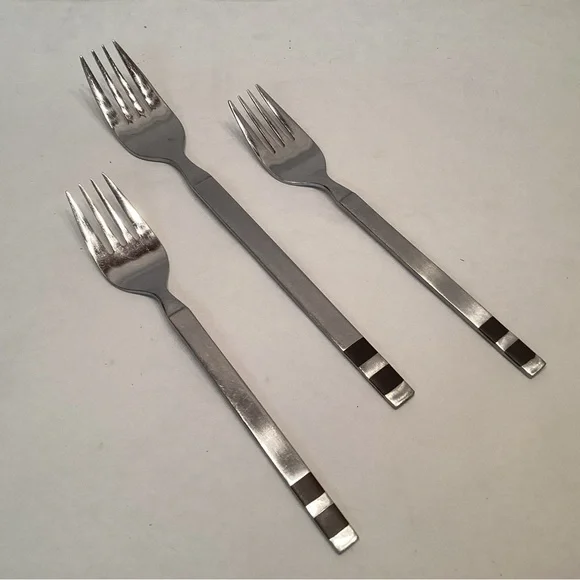 3 Stanley Roberts CROSSPOINT Forks Dinner & Salad Wood Inlay Stainless Flatware