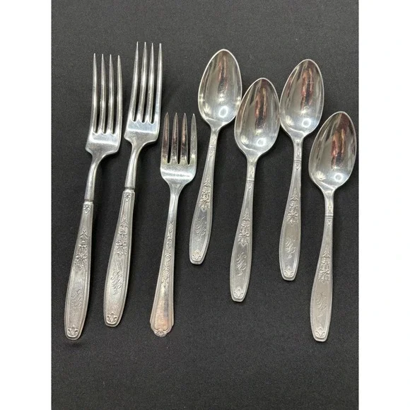 1847‎ Rogers Bros AMBASSADOR Dinner Forks Spoons Lot of 7 Pieces Monogram