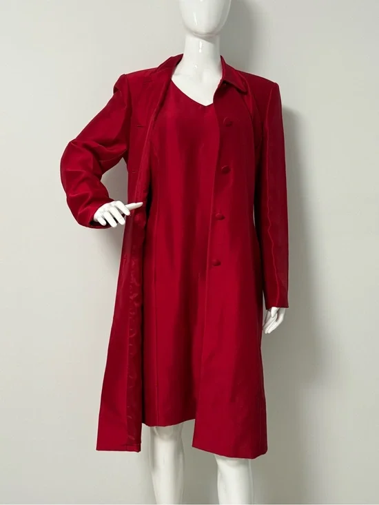 Ann Taylor Burgundy Silk Dress and Matching Coat Set