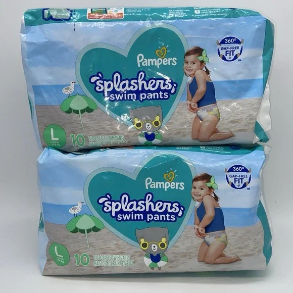 2 Pampers Splashers Large Disposable Swim Pants 31+ lb‎ 10 Pack 20 Total NEW