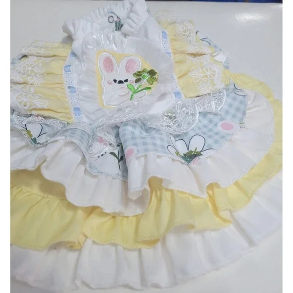 Dog or cat Pastel Bunny Embroidered Tiered Ruffle Pet apparel‎ Dress Small