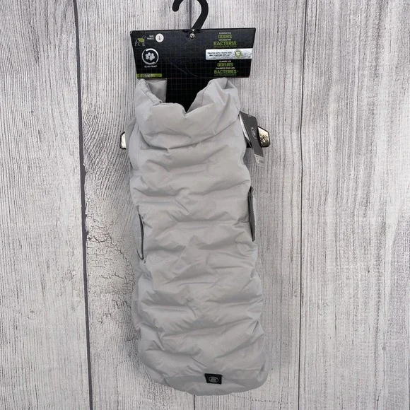 Silver Paw Dog Coat LARGE Light Gray Puffer Jacket Vest Quilted Insulated Warm