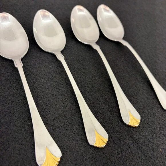 Set‎ of 4 Yamazaki Cara Gold Accent Stainless Teaspoons Dining Flatware Japan