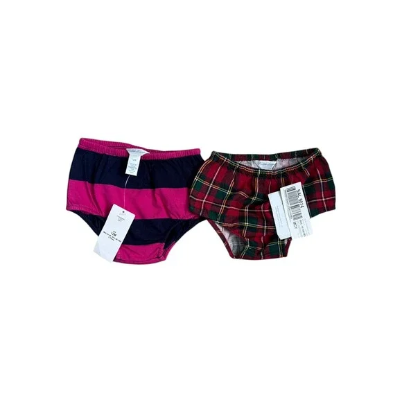 Ralph Lauren Baby Girls 2 Bloomers Diaper Cover Christmas Plaid Pink‎ Navy NEW