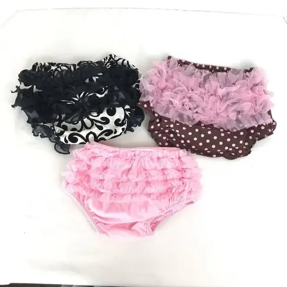 3 Pc Bloomers Diaper Covers Pink Brown Black White