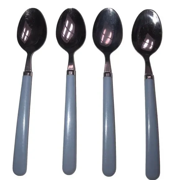 Vintage Teaspoons Light Blue Imperial Stainless‎ Flatware Taiwan Lot Of 4