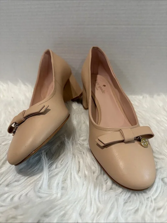 KATE Spade Bermuda Pump Blush Bow Block Heel with Charm