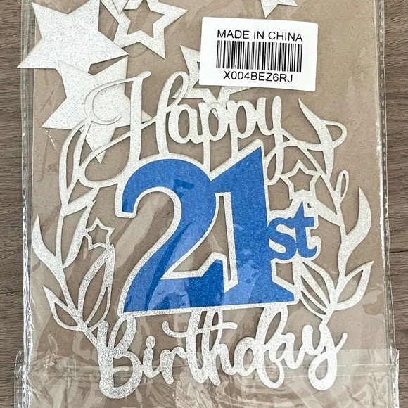 Blue and Silver 21st Birthday Cake Topper
