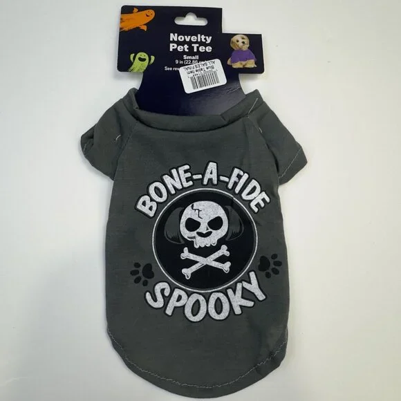 Bone-A-Fide Spooky Novelty Pet Halloween Tee Small Gray Skull Dog Costume NEW