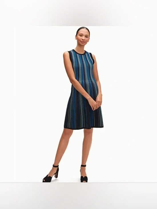 Kate Spade Textured Knit Sleevless Sweater Dress Size Large Blue/Black