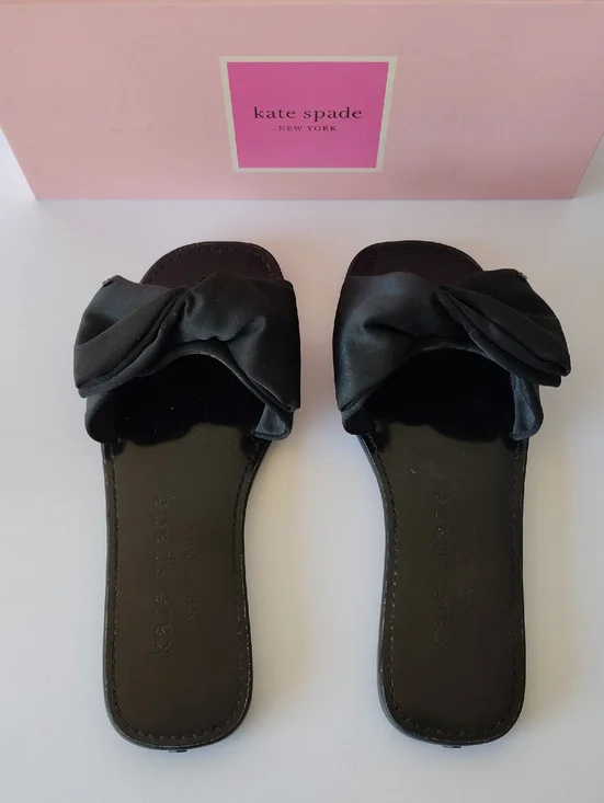 kate spade Black Bow Slip-On Slides Vacation Resort Wear