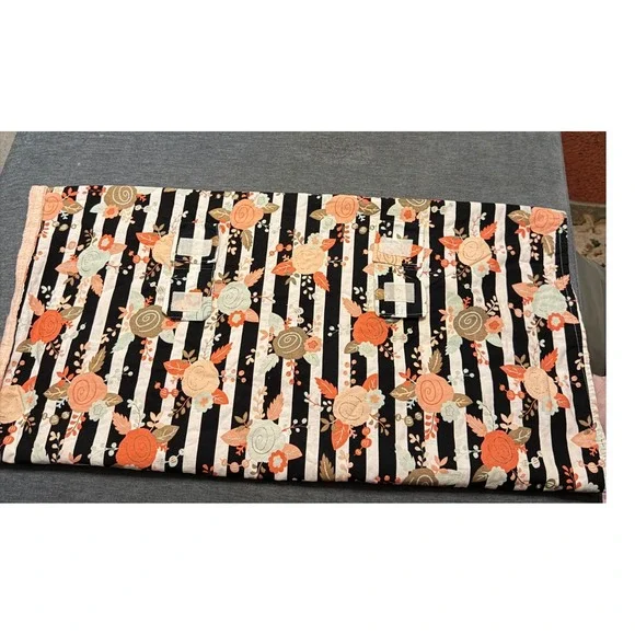 Floral Striped baby carseat Cover Minky Peach Black White