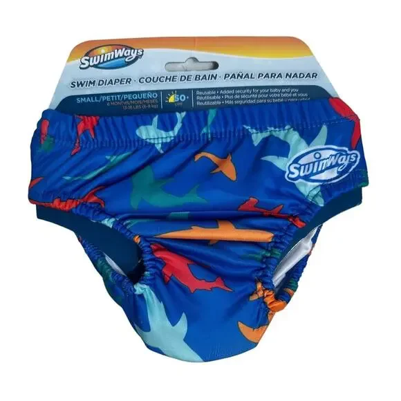 NEW SwimWays Reusable Shark Swim Diaper 50+ UPF Small 6M 13-18 lbs Boys