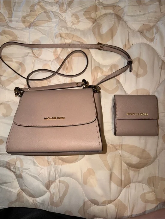 Michael Kors Sofia Small Satchel & Matching Trifold Wallet Set Blush Pink