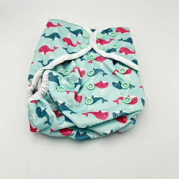 Baby Diaper Cover Adjustable Snap‎ Whales Print One Size