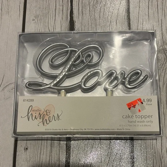 Studio His & Hers Silver Love Cake Topper perfect for wedding or anniversary