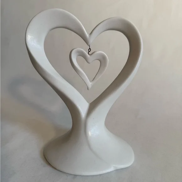 Elegant White Porcelain Double Heart Figurine NWT