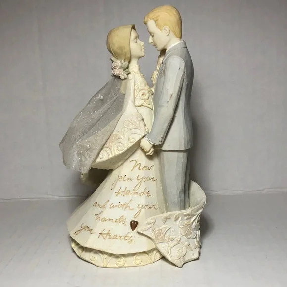 Enesco Wedding Cake topper Figurine - Cream and Gold Gray.