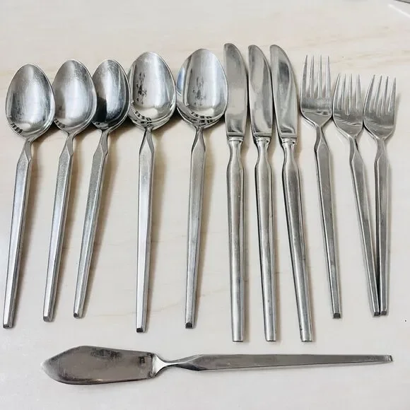 12pc STANLEY ROBERTS Ravenna Stainless Flatware Set Satin Sri Frosted Japan