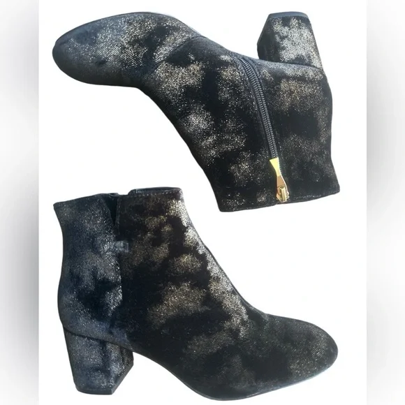 KATE SPADE Longley black gold spotted velvet ankle boots Size 7M