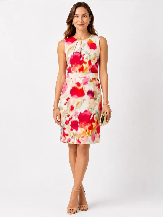 Kate Spade Bowden Sheath Dress Sleeveless Watercolor Floral Size 6 Pink White