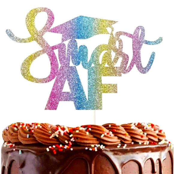 Smart AF Premium Cake Topper,Colorful Glitter Graduation Party Deco
