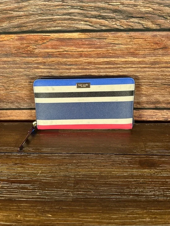 kate spade Striped Zip-Around Wallet - Blue, White, Black, Coral