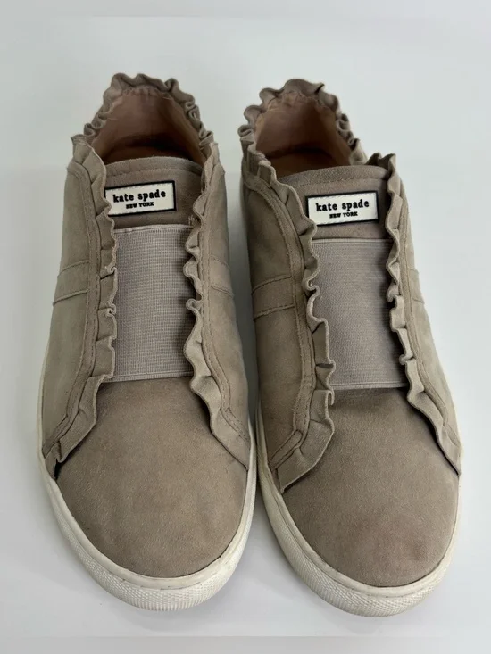 Kate Spade Lance ruffled suede sneakers 8.5 taupe gray