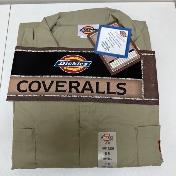 Vtg Dickies Coverall Khaki Short Sleeve Workwear Stain Release Size 52 R NEW NOS
