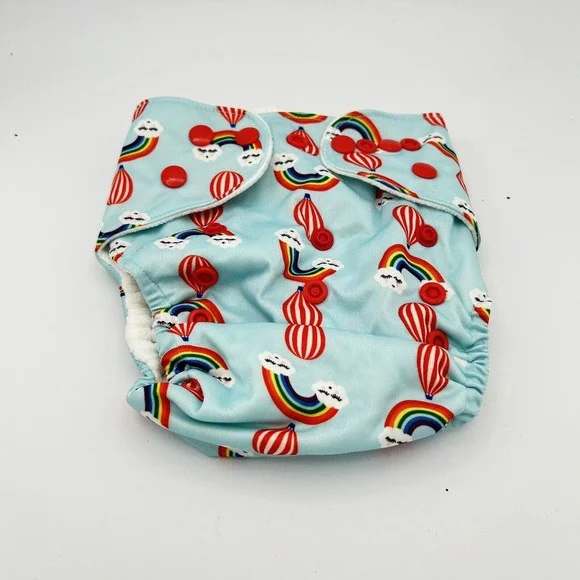Baby Diaper Cover Pocket Adjustable Snaps Rainbow & Balloon Print One Size