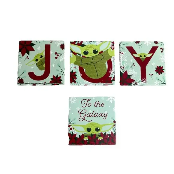 Disney Star Wars Baby Yoda JOY Ceramic Coasters Set Of 4 Christmas Lucas Films