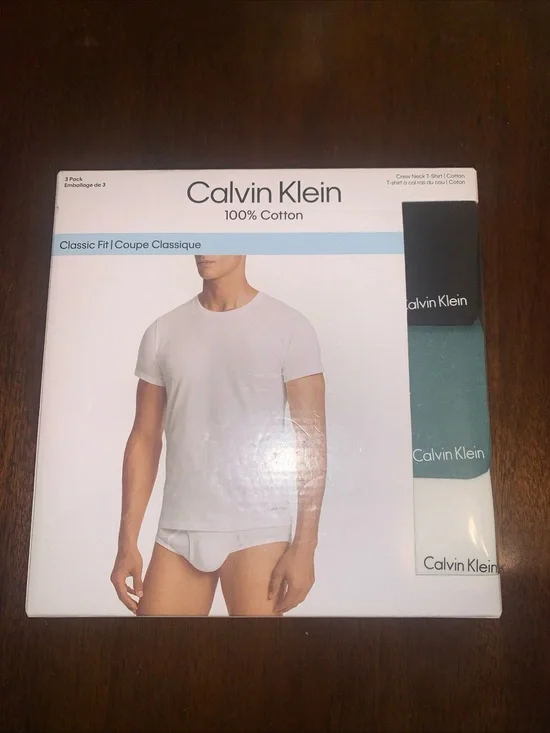 Calvin Klein Men’s 3-Pack Classic Fit Crew Neck T-Shirts - White/Teal/Black NIB