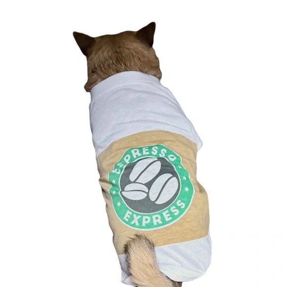 Dog costume cup of coffee White and‎ Tan espresso coffee tee large