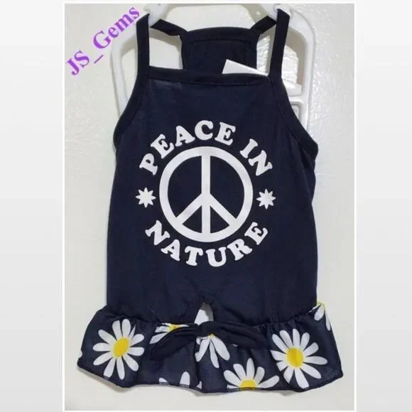 New Dress Animal Dog Small Blue White Yellow Flowers Peace Nature NWT