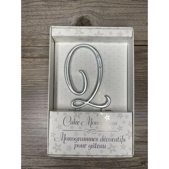 Wedding Small Q Silver Finish Monogram Initial Rhinestones Cake Topper
