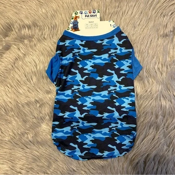 Blue Camouflage Pet Shirt Dog Clothes Camo Size Medium Lightweight‎